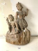 WOODEN CARVED EASTERN FIGURES; 60 X 39CM