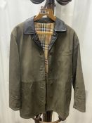 VINTAGE BURBERRY WAXED LEATHER JACKET; SIZE 12