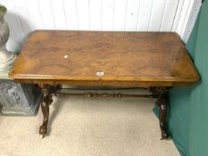 THOMAS FILMER & SONS VICTORIAN BURR WALNUT LIBRARY TABLE WITH TWO DRAWERS 123 X 61CM