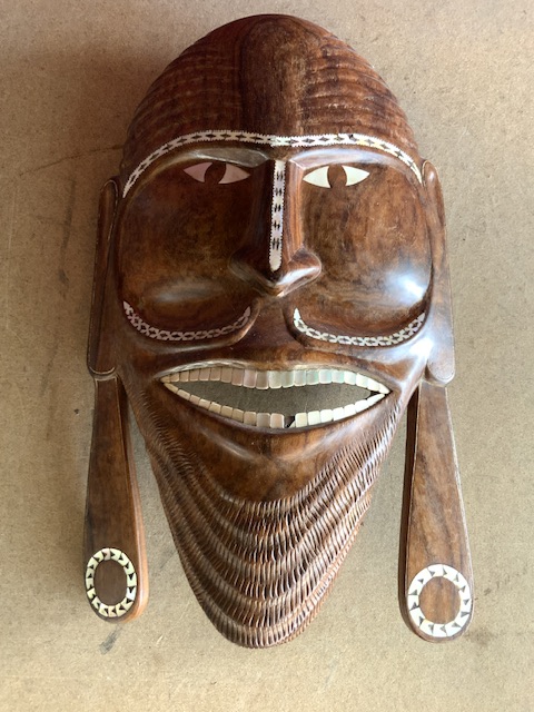 FIVE AFRICAN WOODEN MASKS INCLUDES MOTHER OF PEARL INLAY - Image 2 of 4