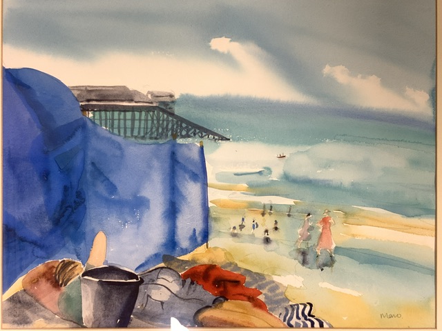 SIGNED WATERCOLOUR OF A BEACH SCENE BY MANO FRAMED AND GLAZED 83 X 71CM - Image 2 of 4