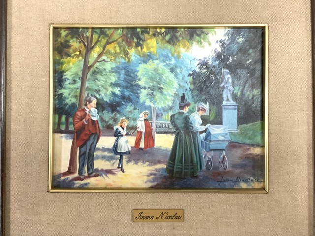 IMMO NICOLAO; PAIR OILS ON BOARD - PARKLAND SCENES WITH NUMEROUS FIGURES SIGNED - Image 4 of 6