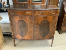 BOW FRONTED CABINET WITH TWO DRAWERS; 106 X 106CM