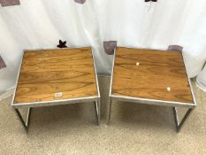 MID 20TH CENTURY ROSEWOOD AND CHROME HOWARD MILLER FOR MDA COFFEE TABLES; 54 X 56CM