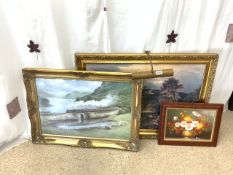TWO LARGE PRINTS WITH A OIL ON BOARD SIGNED FREDERICK STILL LIFE