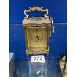 VINTAGE GILDED BRASS WITH GILDED FACE CARRIAGE CLOCK; 16CM