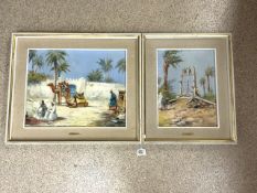 L.PARINI TWO SIGNED OIL ON CANVAS OF MIDDLE EASTERN SCENES; LARGEST 64 X 54CM