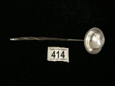 A GEORGE III SILVER BOWL TODDY LADLE BY ELIZABETH MORLEY; LONDON 1803; WITH TURNED WOOD HANDLE;