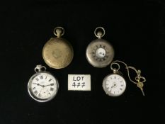 AN EDWARDIAN SILVER CASED FOB WATCH; LONDON 1910; THE DIAL AND FRONT COVER WITH ROMAN NUMERALS,