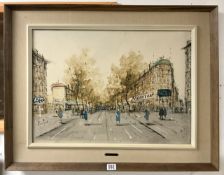 M BOULLEVIE SIGNED OIL ON CANVAS PARIS STREET SCENE; 89 X 69CM