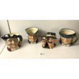 FOUR ROYAL DOULTON CHARACTER JUGS; 'THE COLLECTOR', 'PARSON BROWN', 'MINE HOST' AND 'TONY WELLER'