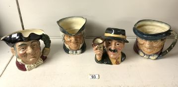 FOUR ROYAL DOULTON CHARACTER JUGS; 'THE COLLECTOR', 'PARSON BROWN', 'MINE HOST' AND 'TONY WELLER'