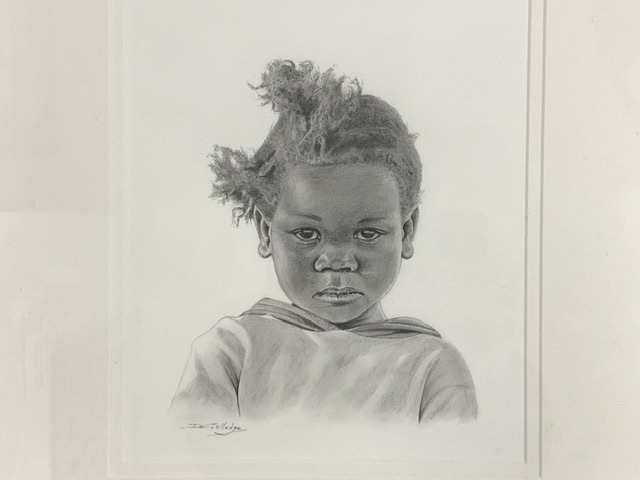 D COLLEDGE SIGNED PENCIL DRAWING OF A YOUNG GIRL FRAMED AND GLAZED 52 X 48CM - Image 2 of 5