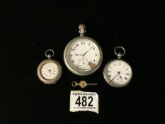 A SWISS SILVER POCKET WATCH; MARKED 0.935; CASE ENGRAVED WITH FOLIATE DECORATION; VACANT