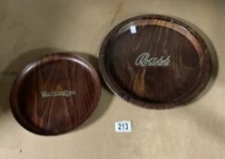 TWO VINTAGE SANENWOOD SERVING TRAYS FOR BASS AND WORTHINGTON; LARGEST 33CM DIAMETER