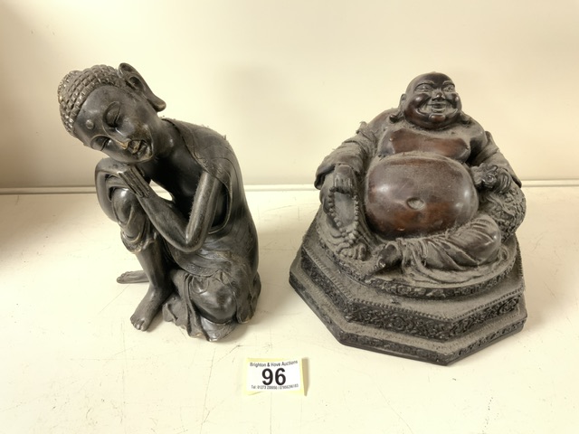 TWO RESIN BUDDHA'S LARGEST 19CM