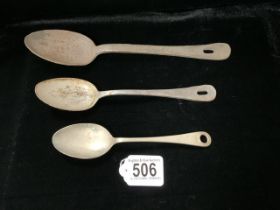 THREE VINTAGE MILITARY SPOONS, ONE DESSERT SPOON; INCUSE STAMPED 'NAAFI 2961', A SIMILAR SIZE SPOON;