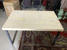 WOODEN TABLE WITH METAL FRAME; 140 X 88CM