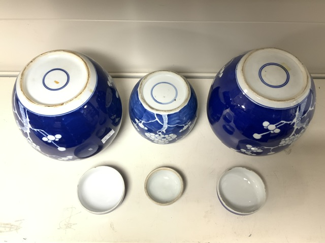 THREE CHINESE BLUE AND WHITE BLOSSOM PATTERN GINGER JARS - Image 4 of 4