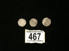 AN EDWARD I SILVER COIN / PENNY, 1272 - 1307 AND TWO ELIZABETH I SILVER COINS,