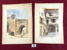 TWO WATERCOLOURS SIGNED RUSKIN EASTERN SCENES 38 X 28CM