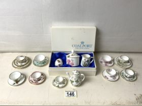 MINIATURE TRIO'S AND DUO'S CUPS AND SAUCERS, SPODE, COALPORT, CROWN AND MORE