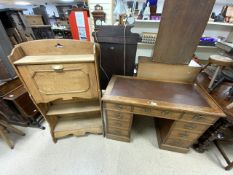 EDWARDIAN KNEE HOLE DESK WITH A STUDENTS BUREAU