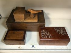 MIXED WOODEN ITEMS, ART DECO CIGARETTE DISPENSER, WOODEN CARVED GIGARETTE BOX AND MORE