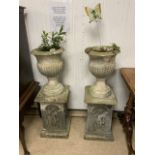 PAIR OF CONCRETE PLANTERS AND PLINTHS 100CM