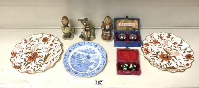 THREE HUMMEL FIGURES A/F WEDGWOOD PLATES AND MORE