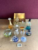 MIXED GLASS PERFUME BOTTLES AND ART GLASS PAPERWEIGHTS