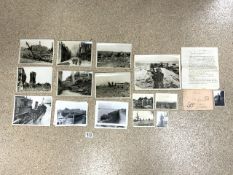 A QUANTITY OF MILITARY / NAVAL EPHEMERA / PHOTOGRAPHS, SHOWING A DESTROYED HARBOUR, THE BACK STAMPED