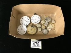 A QUANTITY OF WATCH DIALS, MOVEMENTS AND GLASS, INCLUDING OMEGA, MADEX AND MARVIN