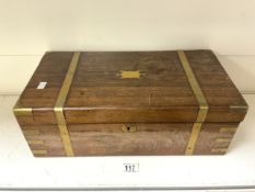 LARGE ROSEWOOD BOX (FORMERLY HUMIDOR) BRASS BOUND; A/F; 50 X 26CM
