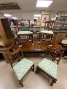 AMERICAN EXTENDING TABLE WITH SIX MATCHING CHAIRS WITH SCROLL ARMS