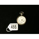 A 19TH CENTURY SWISS SILVER CASED POCKET WATCH; INCUSE STAMPED 0.800, P & M; DIAL WITH ROMAN