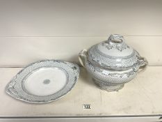 VICTORIAN CHERBOURG W.B. LARGE TUREEN AND MEAT PLATE