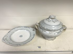 VICTORIAN CHERBOURG W.B. LARGE TUREEN AND MEAT PLATE