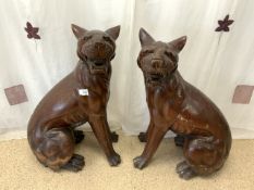 TWO LARGE CARVED PANTHERS IN WOOD; 87CM