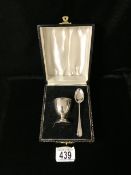 A CASED STERLING SILVER EGG CUP AND SPOON; THE EGG CUP; BIRMINGHAM 1976, THE OLD ENGLISH PATTERN