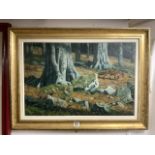 JOHN TRICKET (1952) LARGE SIGNED OIL ON CANVAS FOX IN THE WOODS; 94 X 66CM