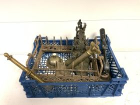 MIXED METAL ITEMS, INCLUDES VICTORIAN CAST IRON STAMP PRESS WITH GILT DECORATION AND CANDLESTICK AND