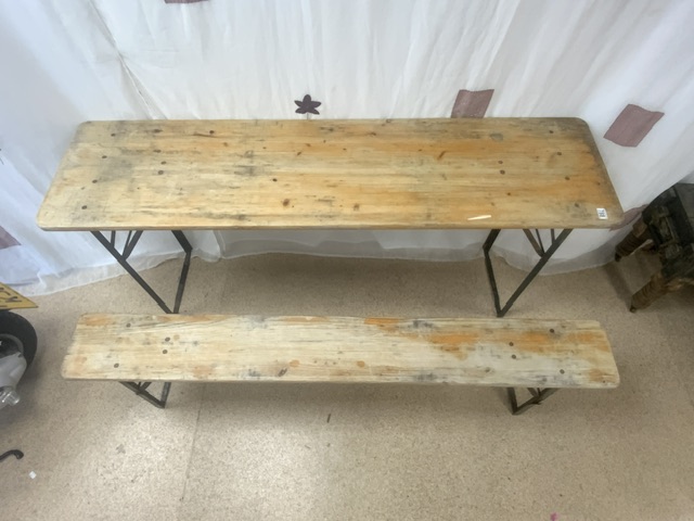 FOLDING TABLE WITH MATCHING BENCH WOOD AND METAL FRAME 176 X 45CM - Image 2 of 6