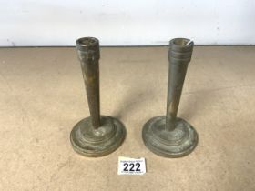 PAIR HEAVY BRASS CANDLE STICKS; 18CM