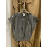 GREY LEATHER MEN'S POPPERED TOP