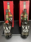 TWO 1 LITRE BOTTLES OF VAT 69 SCOTCH WHISKY; IN BOX.