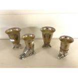 FOUR CHALICE HUNTING CUPS SILVER-PLATED WITH FINELY WORKED ANIMAL HEADS