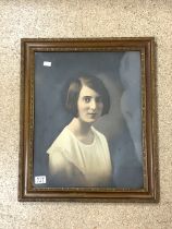 VINTAGE WATERCOLOUR PORTRAIT OF A YOUNG LADY UNSIGNED FRAMED AND GLAZED 59 X 49CM