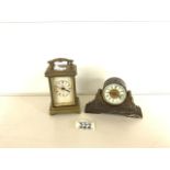 VINTAGE BRASS CARRIAGE CLOCK BY THE BRITISH UNITED CLOCK CO 14CM WITH A AMERICAN 1878 BARREL CLOCK