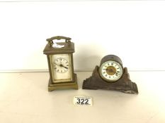 VINTAGE BRASS CARRIAGE CLOCK BY THE BRITISH UNITED CLOCK CO 14CM WITH A AMERICAN 1878 BARREL CLOCK